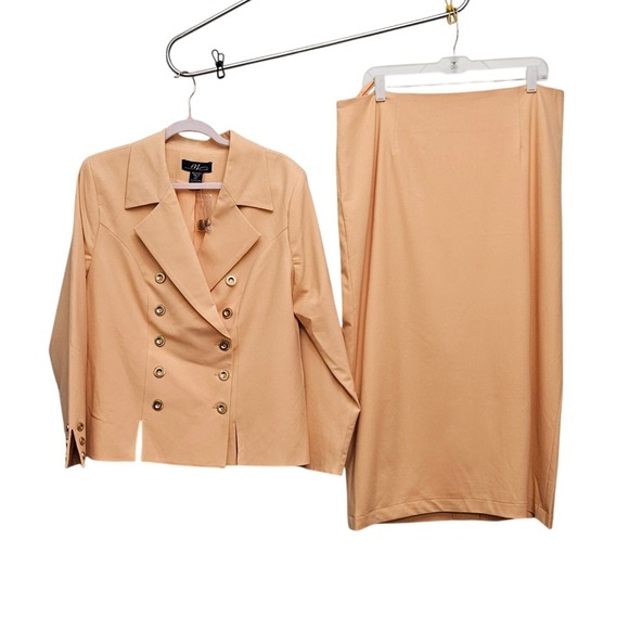 Midnight Velvet Dresses & Skirts - Midnight Velvet Skirt Suit Women 16 Peach Double Breasted Blazer Midi Set Career